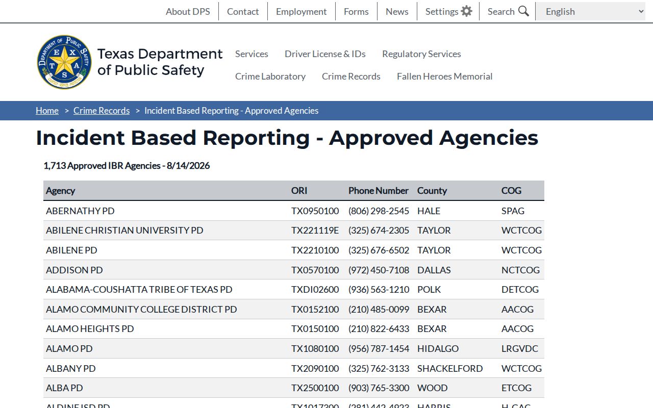 Escobares arrest record source at the Texas DPS approved agencies list