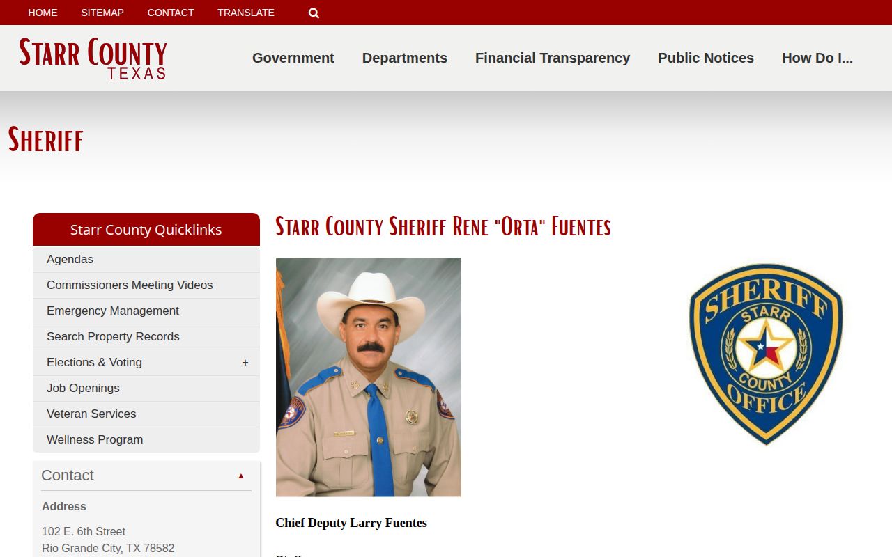 Starr County Sheriff official custody-record contact page